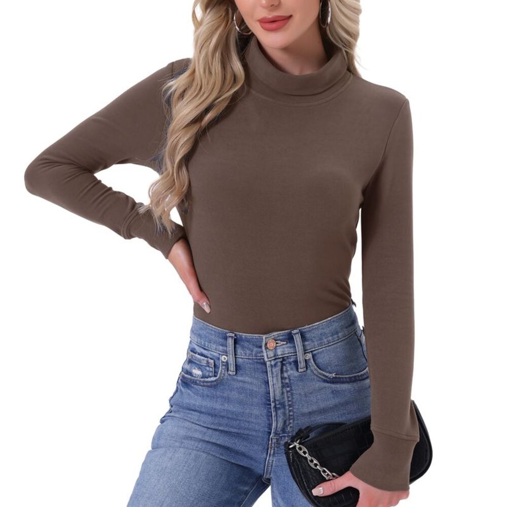 Women's Turtleneck Long Sleeve Tops Fall Winter Shirts Coffee